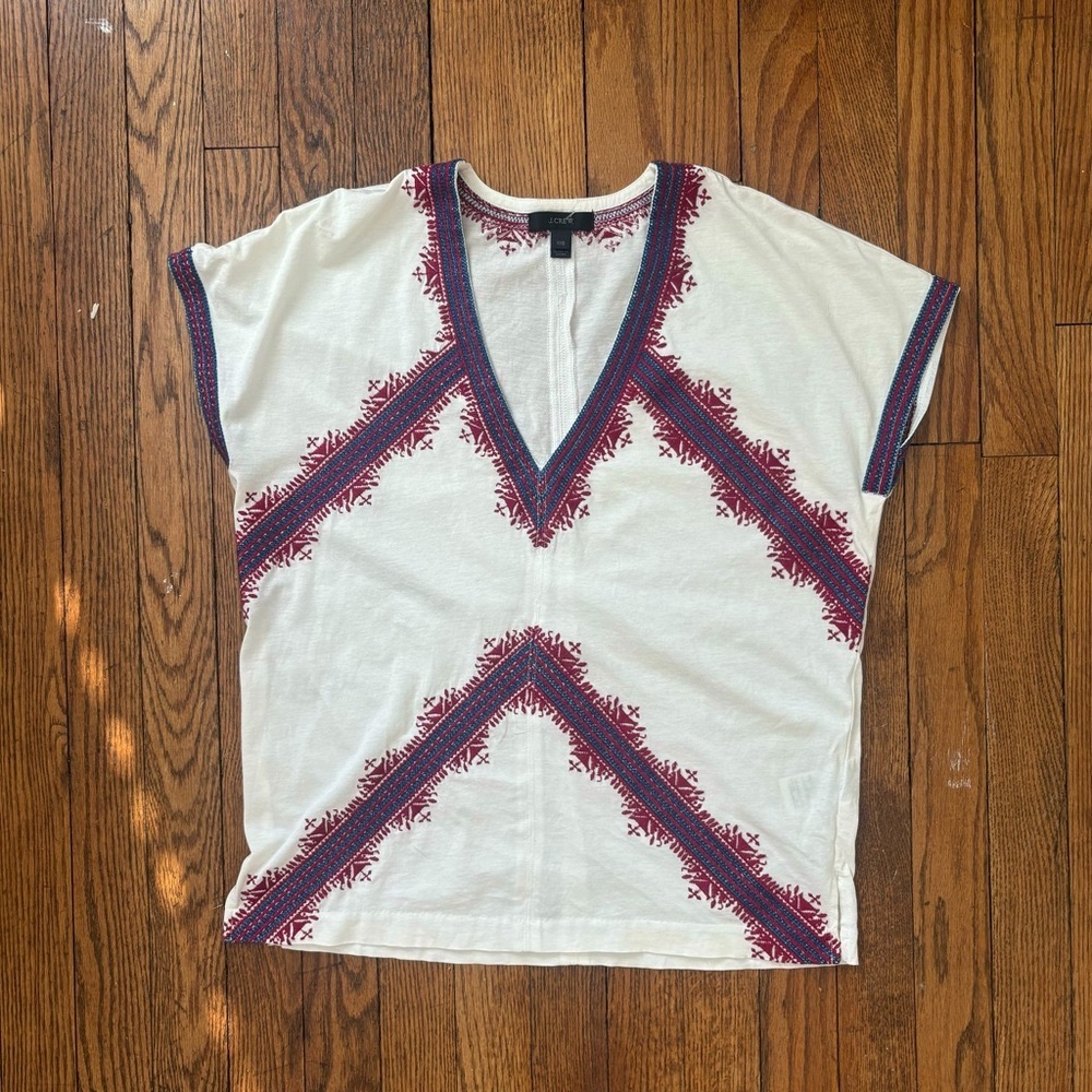 JCrew Embroidered V Neck Shirt